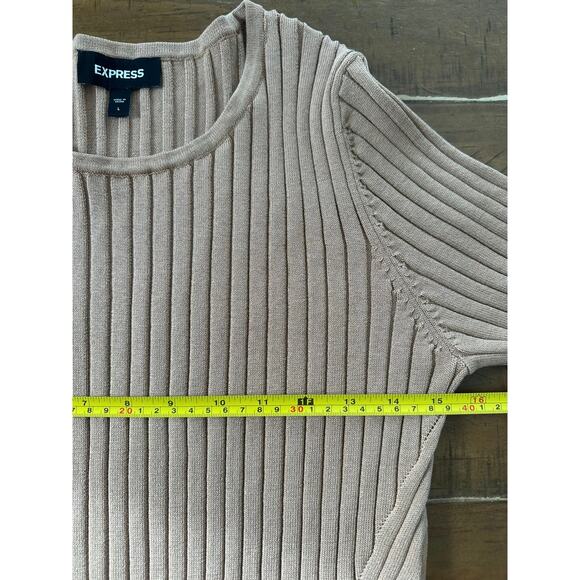 Express Women's Ribbed Crew-Neck Maxi Sweater Dress Beige Long Sleeve L Classic - Picture 7 of 10